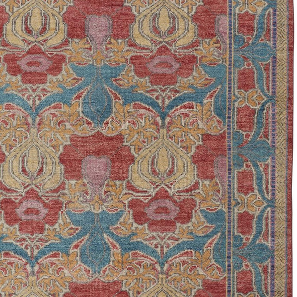 4' X 6' Blue Red and Yellow Wool Oriental Hand Knotted Area Rug
