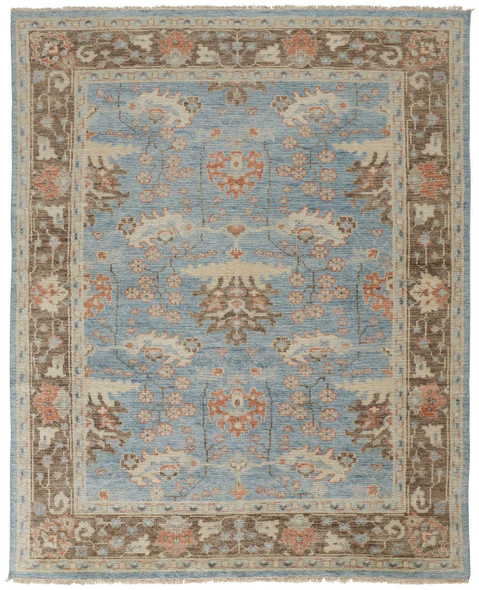 4' X 6' Brown and Blue Wool Oriental Hand Knotted Area Rug