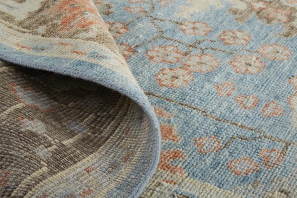 9' X 13' Brown and Blue Wool Oriental Hand Knotted Area Rug