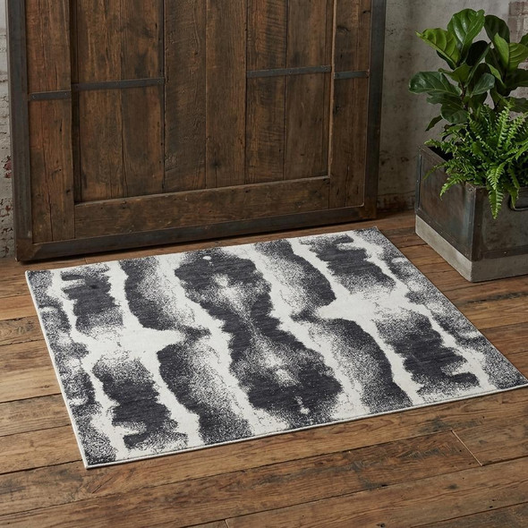 2' X 3' Black and Gray Abstract Hand Woven Area Rug