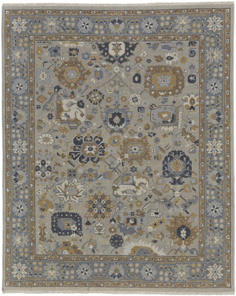 8' X 12' Gray and Brown Wool Oriental Hand Knotted Area Rug With Fringe