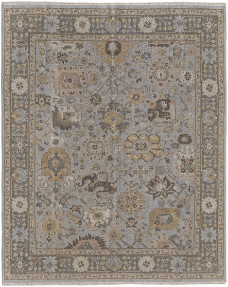 9' X 13' Gray and Brown Wool Oriental Hand Knotted Area Rug With Fringe