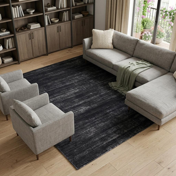 9' X 13' Black and Gray Power Loom Area Rug