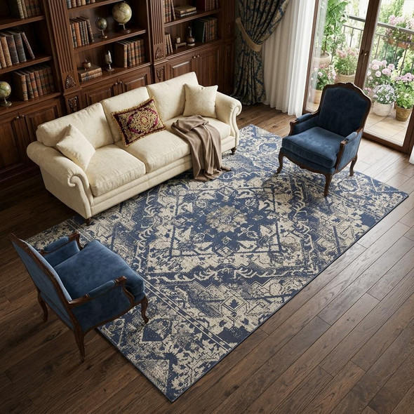 10' X 13' Gray Blue and Ivory Oriental Power Loom Area Rug