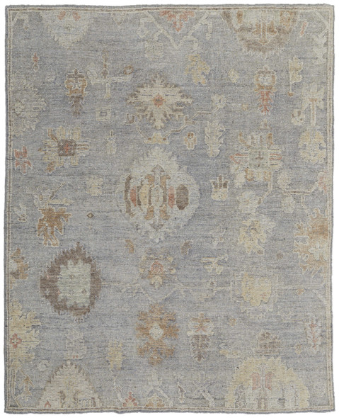 6' X 9' Gray and Blue Wool Floral Hand Knotted Area Rug