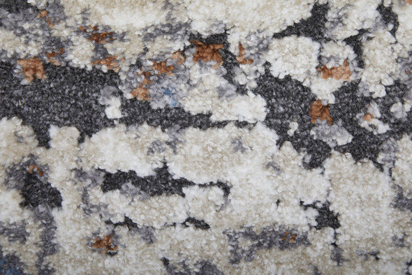 8' Gray Blue and Ivory Abstract Power Loom Runner Rug