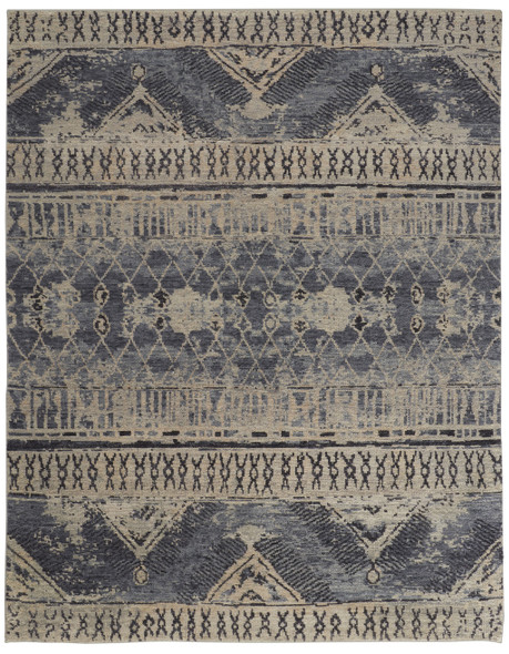 9' X 13' Gray Blue and Ivory Wool Floral Hand Knotted Area Rug