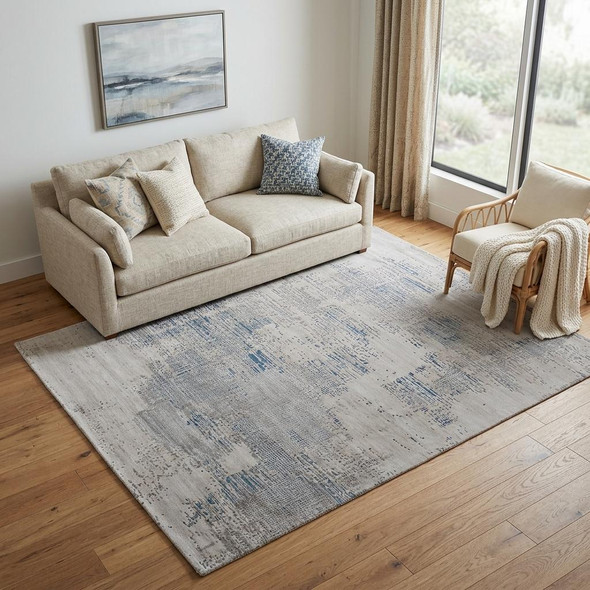 5' X 8' Gray Taupe and Blue Abstract Hand Tufted Area Rug