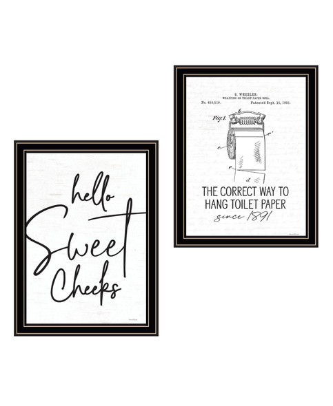 Set Of Two The Correct Way to Hang Toilet Paper ! Black Framed Bathroom Wall Art