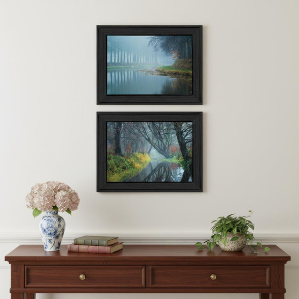 Set Of Two Misty Rivers Black Framed Wall Art