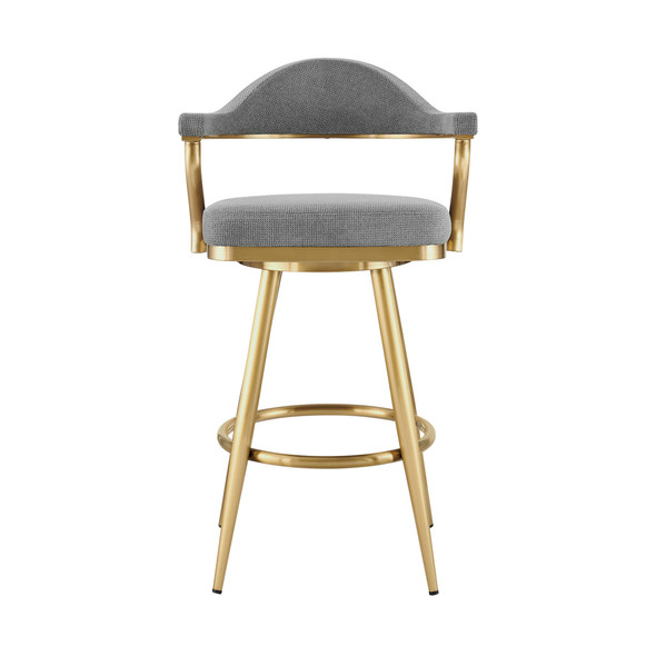 26" Gray and Gold Fabric and Stainless Steel Counter Height Swivel Bar Chair