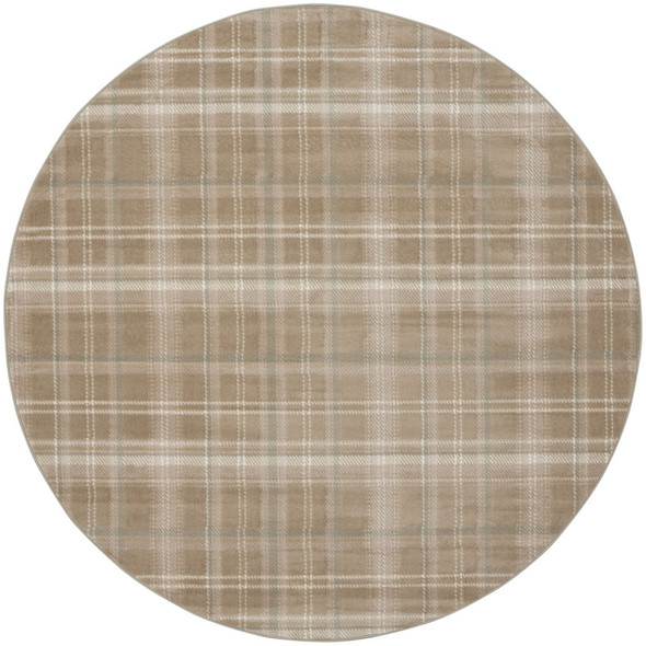 8' Taupe and Ivory Plaid Round Rug