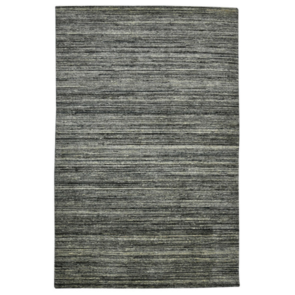 8' X 10' Gray And Black Wool Striped Hand Woven Area Rug