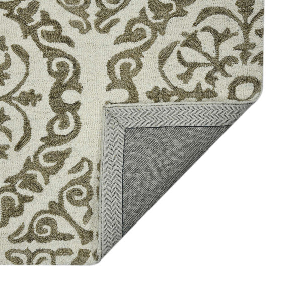 8' X 11' Ivory And Light Brown Wool Medallion Hand Hooked Area Rug