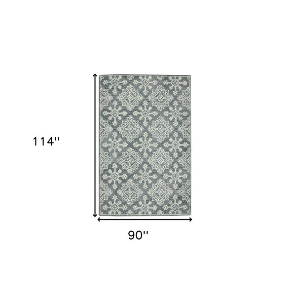 8' X 10' Dark Gray And Ivory Wool Oriental Hand Hooked Area Rug