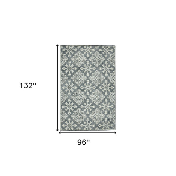 8' X 11' Dark Gray And Ivory Wool Geometric Hand Hooked Area Rug