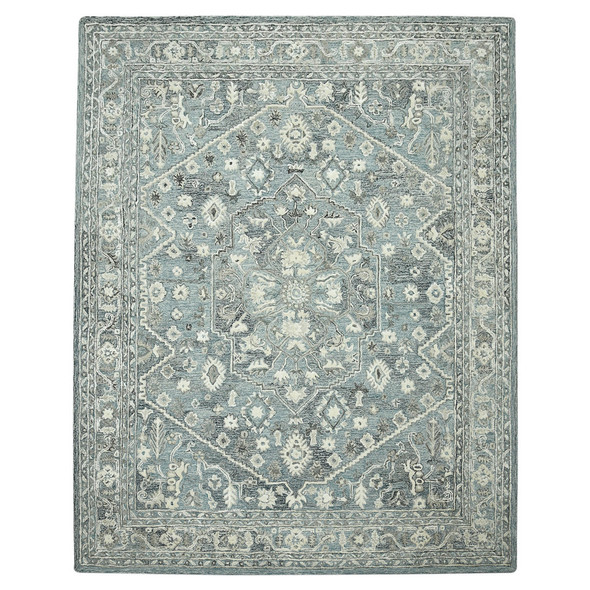 5' X 7' Sky Blue Gray And Ivory Wool Oriental Hand Tufted Area Rug