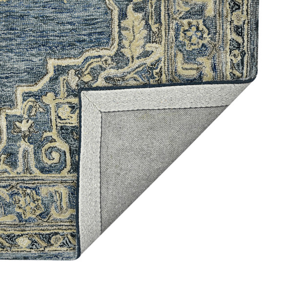 4' X 6' Denim Blue And Ivory Wool Oriental Hand Tufted Area Rug