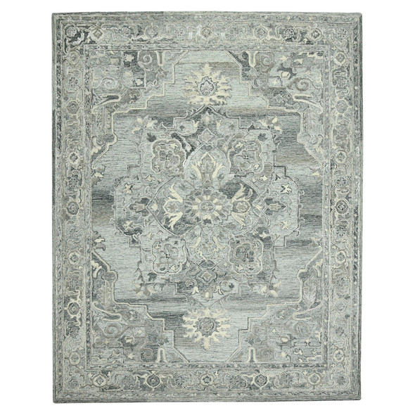 8' X 10' Gray Ivory And Light Blue Wool Oriental Hand Tufted Area Rug