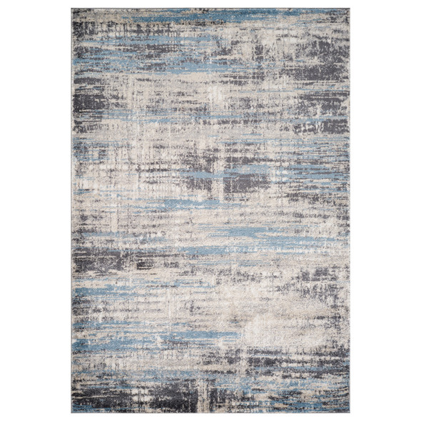 3' X 9' Blue Gray And Ivory Abstract Runner Rug