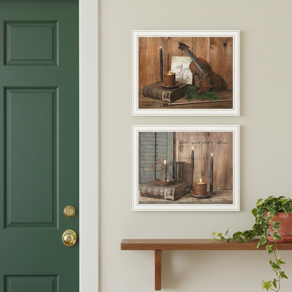 Set Of Two Candlelight O Holy Night White Framed Wall Art