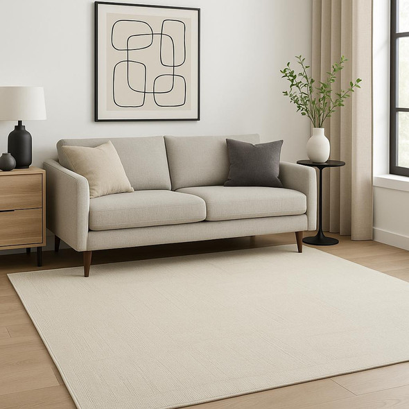 5' X 7' Ivory Geometric Power Loom Area Rug