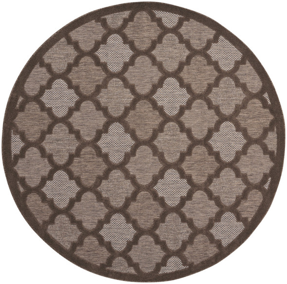 8' Brown Round Geometric Indoor Outdoor Area Rug