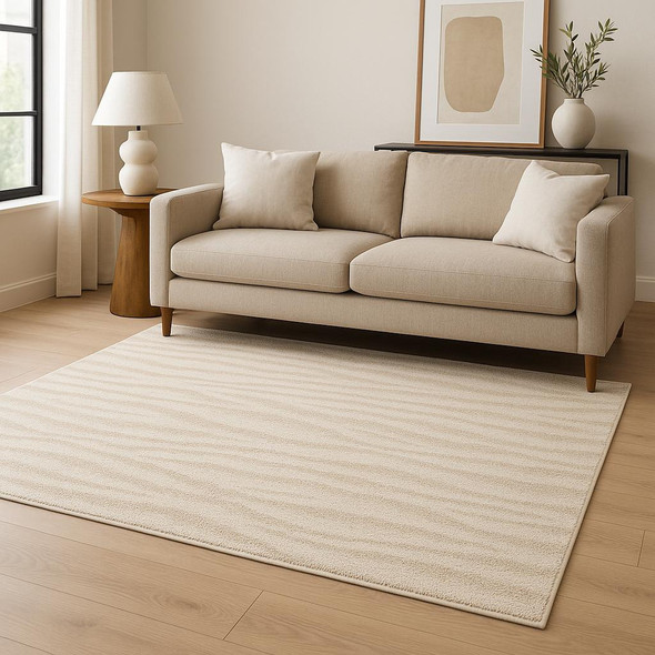 5' X 7' Beige And Ivory Abstract Shag Area Rug