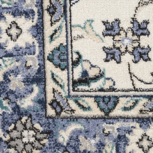 10' X 14' Ivory And Blue Floral Indoor Outdoor Area Rug
