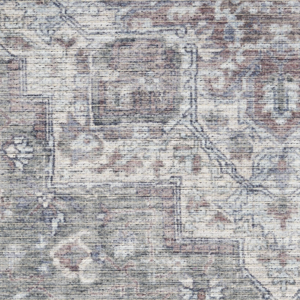 4' Gray Floral Power Loom Worn Faded Round Rug