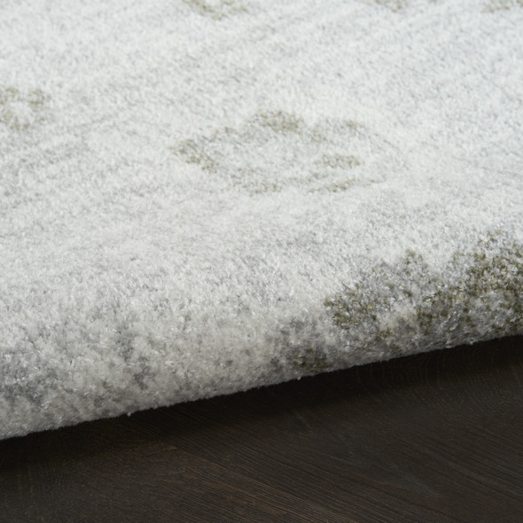 6' Ivory Floral Power Loom Worn Faded Runner Rug