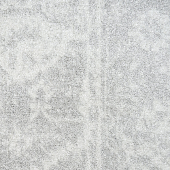 8' Gray Floral Power Loom Worn Faded Runner Rug