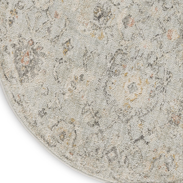 4' Black Mint Green And Ivory Floral Distressed Round Rug