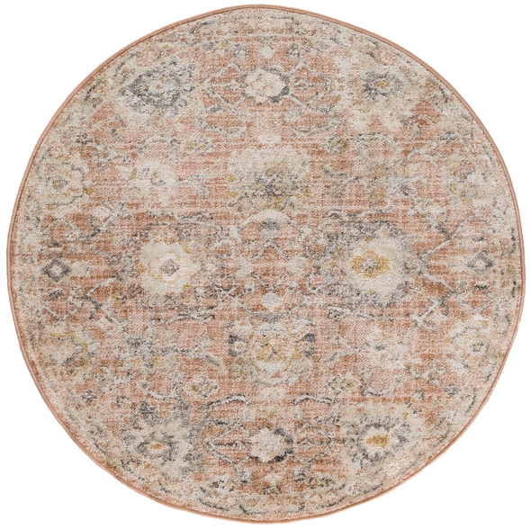 8' Rust Green And Black Floral Distressed Round Rug