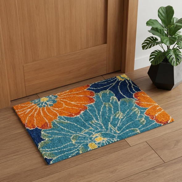 2' X 3' Blue Floral Power Loom Area Rug