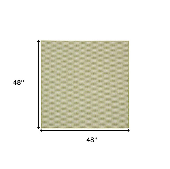 4' Ivory And Green Square Geometric Indoor Outdoor Area Rug