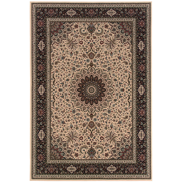 5' X 8' Ivory And Black Oriental Area Rug