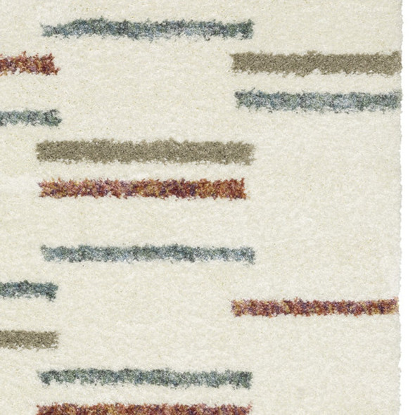10' X 13' Ivory Brown And Gray Striped Shag Area Rug With Fringe