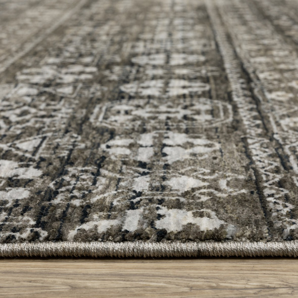 7' X 10' Black And Gray Tribal Area Rug With Fringe
