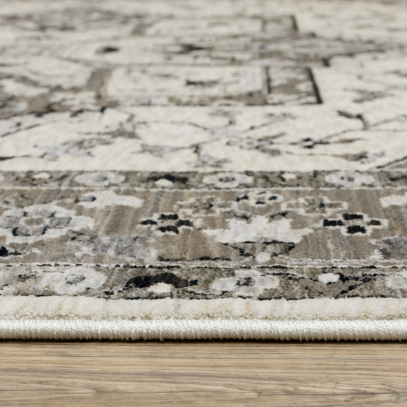 8' X 11' Ivory And Gray Medallion Area Rug With Fringe