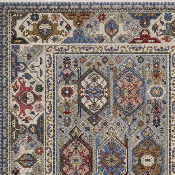 7' X 10' Blue And Gray Oriental Area Rug With Fringe