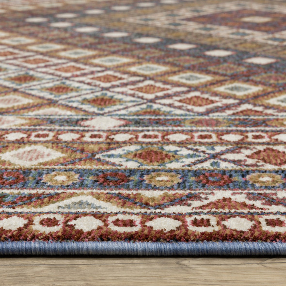 4' X 6' Ivory Red And Tan Diamond Area Rug With Fringe