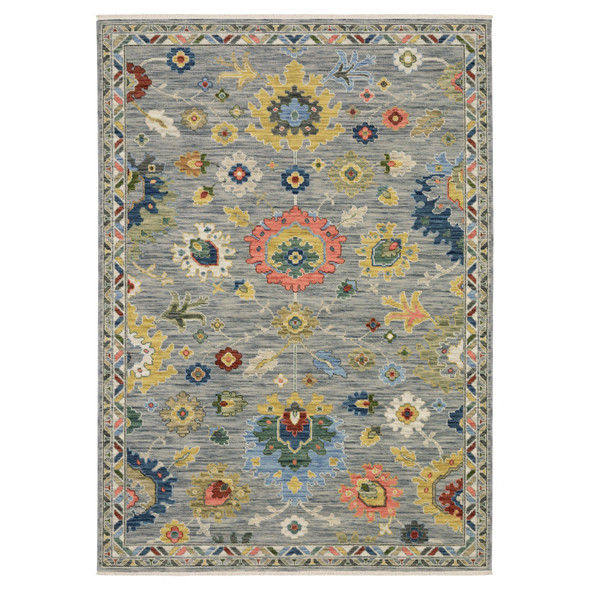 2' X 3' Gray Blue And Yellow Oriental Area Rug With Fringe