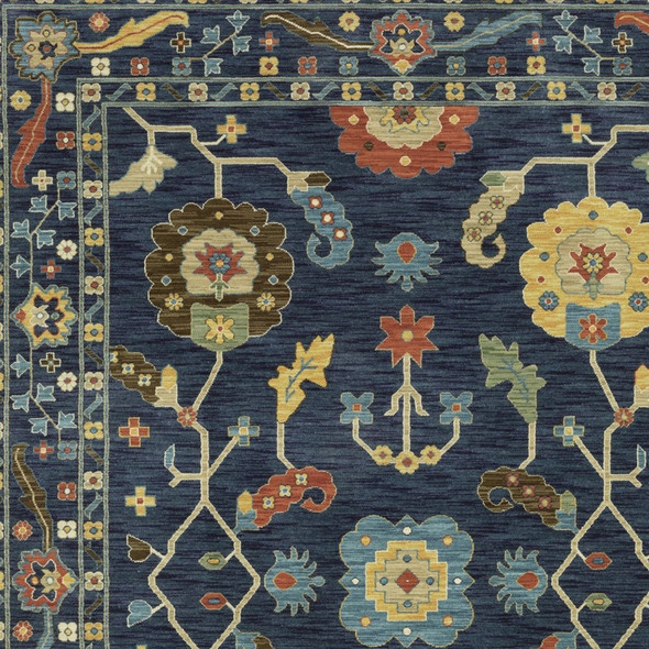 3' X 5' Blue And Gold Oriental Area Rug With Fringe