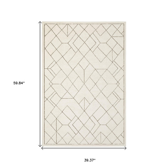 3' X 5' Ivory And Taupe Geometric Area Rug