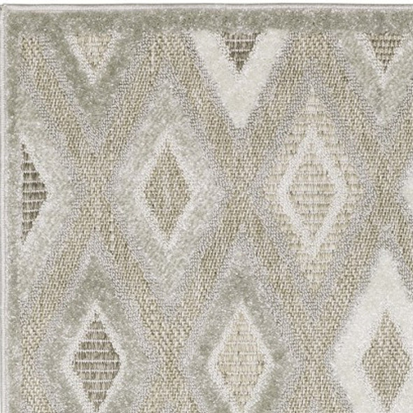 8' Beige And Gray Diamond Runner Rug