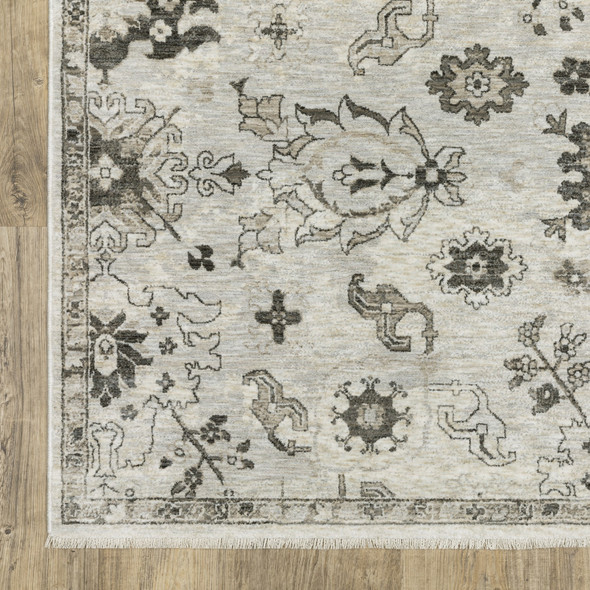 3' X 5' Ivory And Gray Oriental Area Rug With Fringe