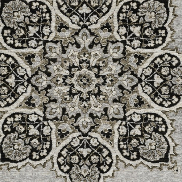 3' X 5' Gray And Black Medallion Area Rug With Fringe