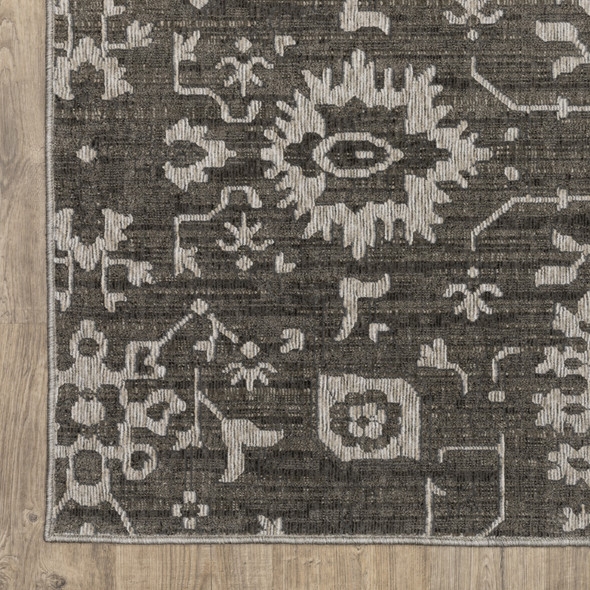 7' X 10' Gray And Ivory Oriental Area Rug