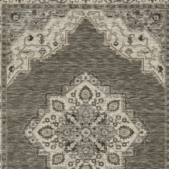 7' X 10' Gray And Beige Medallion Area Rug With Fringe